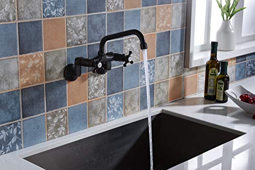 Sumerain Wall Mount Sink Faucet,Oil Rubbed Bronze Finish, 3" To 9" Adjustable Spread With Two Handle #TOP1