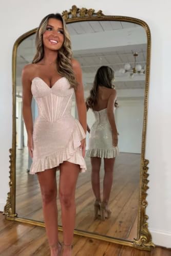BITALY Sweetheart Sequin Homecoming Dresses Short for Teens 2025 Strapless Ruffle Bodycon Cocktail Dress BI2232