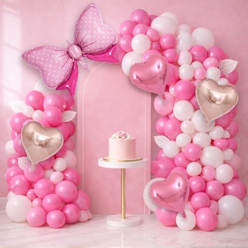 Image of Party Propz Bow Balloons Decoration Set - 26 Pcs Pink And White Balloons For Decoration's | Bow Theme Decorations Birthday | Heart Foil Balloon Decorations (latex)