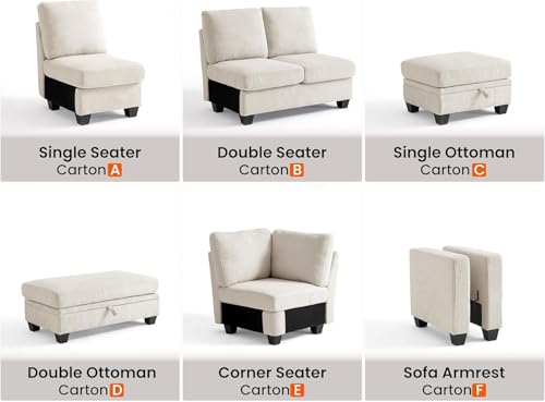 Image of CHIC HOUSE Middle Module for Modular Couch, Corduroy Customizable Chaise, Storage Ottoman for Sectional Sofa, Armrest, Double Seater