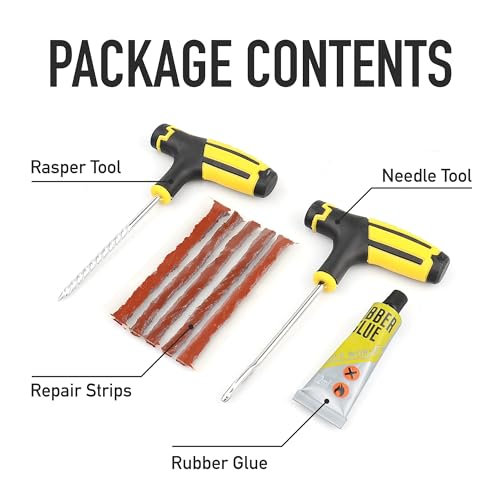 Foto de Airmoto Kit de tapones para neumáticos – Kit de reparación universal de neumáticos con tapones para neumáticos sin cámara – Kit de parches de neumáticos para fijar pinchazos y tapar planos en (imagen 3)