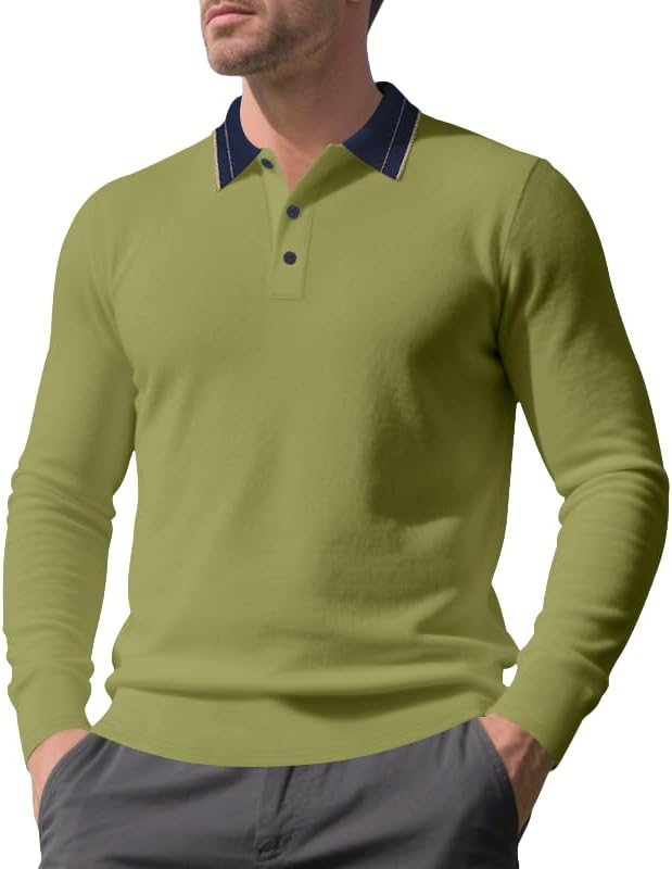 Men's Casual Shirt - Spring/Autumn Long Sleeve Solid Color 1/4 Button Collared Shir...