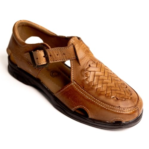 Mexico en la Piel Handmade Leather Fisherman Huaraches for Men - Adjustable Buckle, Comfortable and Lightweight, Breathable, Genuine Leather, Tan Color - Traditional Mexican Shoes