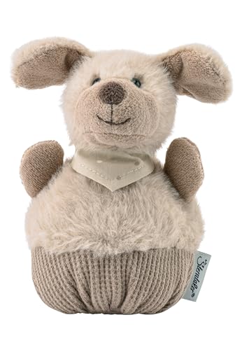 Sterntaler Knuddelsäckchen Hund Lucky - Kuscheltier Hund für Baby und Kinder aus weichem Flausch und Pikee - Spielzeug mit Rassel zum Entdecken, Kuscheln & Spielen, graubeige