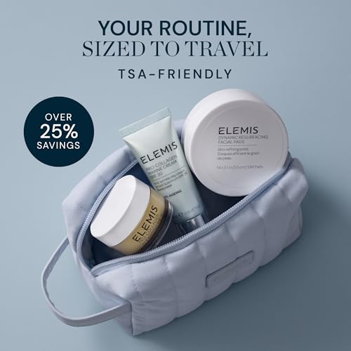 Image of ELEMIS Healthy Skin Exclusive Travel Set | Pro-Collagen Cleansing Balm Mini, Marine Cream SPF 30 Mini & Dynamic Resurfacing Pads | Anti-Aging Hydrating Skincare Travel Kit