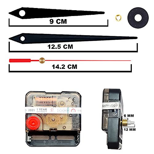 Image of D'CLOCK A Product of SONAM Sweep & Silent Movement Machine for Wall Clock (Needle -Black,Red) (Made in India 100%) Pack of 2, Black1, 5.6 x 1.5 x 5.6 Centimeters