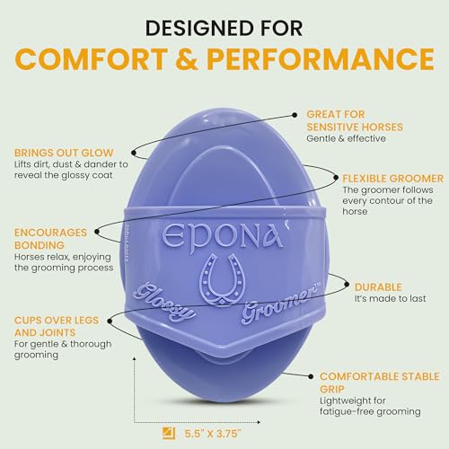 Epona Lavender Flexible Glossy Curry Comb for Horses – Soft, Ergonomic Grooming Brush with Flexible Tines for Deep Cleaning, Massage & Shedding Care - Thumbnail 2