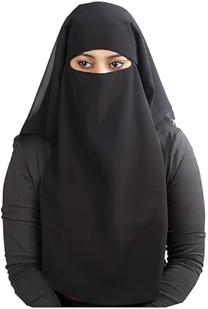 Generic 3 Layers Saudi Niqab In Breathable Georgette, Wholesale Price, 1pc Face Veil NQ-003, Black