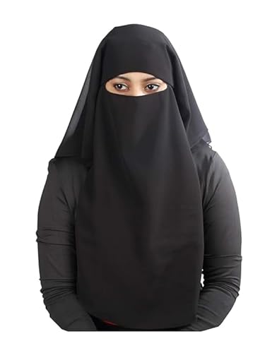 Generic 3 Layers Saudi Niqab In Breathable Georgette, Wholesale Price, 1pc Face Veil NQ-003, Black