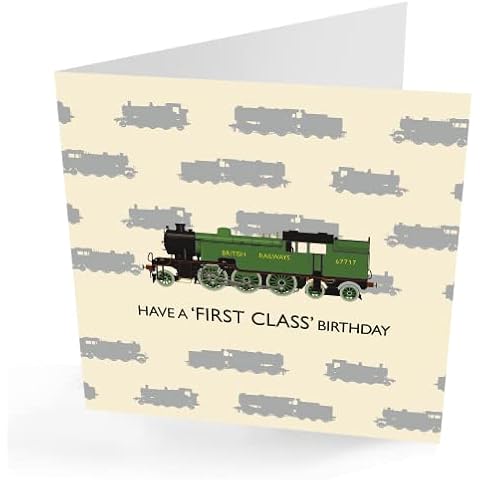 Trains Birthday Card. Fun Train Enthusiasts Card featuring meticulously recreated Thompson L I 2-6-4 Cover