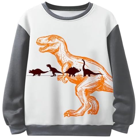 Lattlefnki Toddler Boys Sweatshirts Crewneck Long Sleeve Pullover Tops Dinosaur Sweatshirt for Boys 3-8 Years Grey-Yellow Cover
