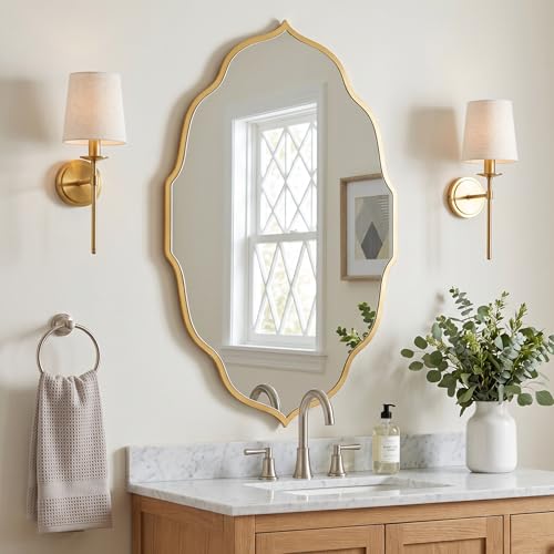 PERFNIQUE Gold Scalloped Wall Mirror 3220 Wavy Oval Mirror for Bathroom Large Decorative Mirror for Entryway Bedroom & Living Room Hanging or Leaning