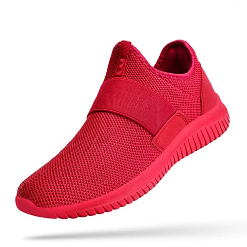 Troadlop Men Fashion Sneakers Laceless Lightweight Fashion Casual Non Slip Running Walkign Gym Shoes Red 11 M US