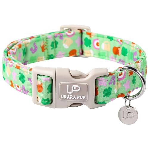 Image of St. Patrick's Day Dog Collar, Cotton St. Patricks Day Clover Collar for Puppy Girl Boy Dog or Cat, Lucky Shamrock Dog Collar with Metal Buckle, Spring Green Collars for Dogs