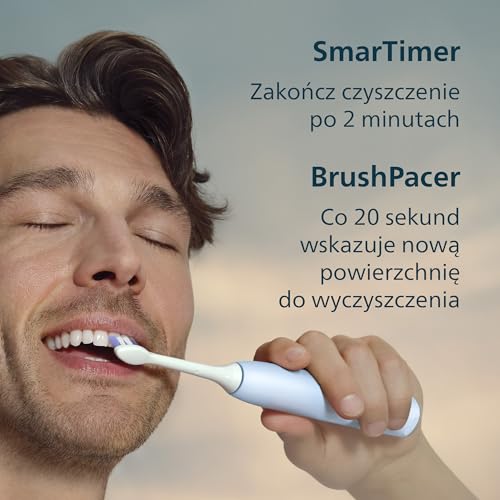 Philips Sonicare 6100 Elektryczna szczoteczka do zębów, szczoteczka soniczna z 2 trybami szczotkowania i 3 poziomami intensywności, EasyStart, kolor jasnoniebieski, HX7406/02 [Nowa technologia]