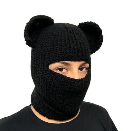 Bonnet tricoté main femme oreilles d'ours chapeau complet de sport