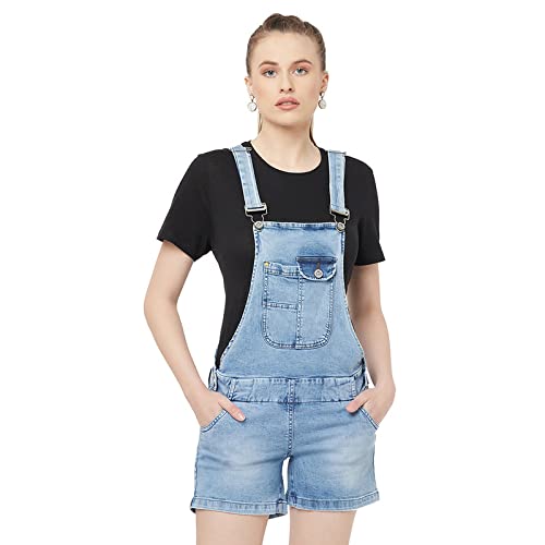 Women Blue Solid Denim Dungarees-image-5