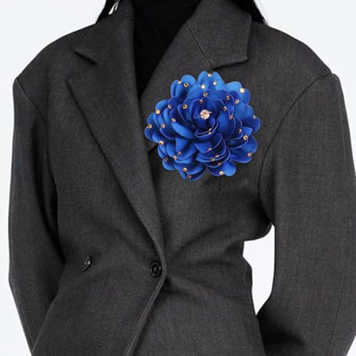 Image of Elegant Large Rose Flower Brooches Lapel Pins Handmade Dainty Satin Fabric Pearl Brooches Big Camellia Flower Brooch Pin for Women Wedding Part Dance Dress Suit Clothes Accessories Prom Jewelry