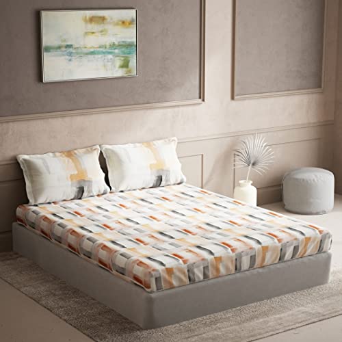 Image of DDECOR - Puzzle Abstract 144 TC Double Bedsheet Set with Two Pillow Covers - Orange