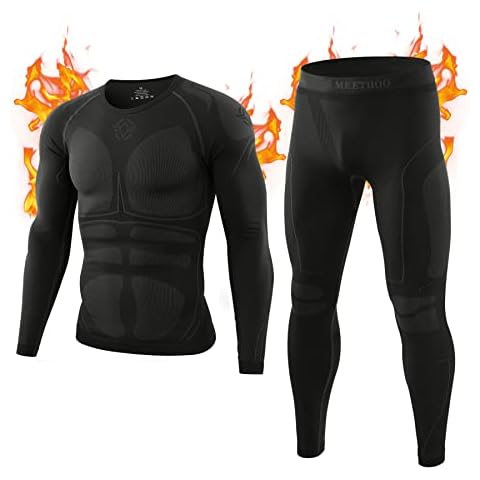 MeetHoo Men's Thermal Underwear Set, Thermal Base Layer Long Sleeve Top Long Johns Compression Shirt and Bottom Suit for Winter Sports Running Skiing Cycling Black Cover