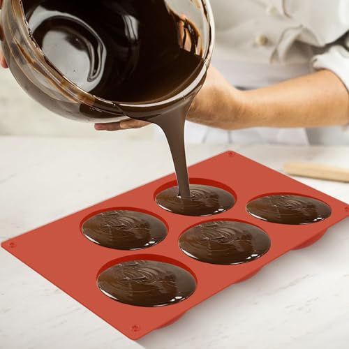 PUCSIQ Lot de 6 moules en silicone extra larges - En forme de boule - 5 trous - Ronds - En forme de demi-sphère - Pour chocolat, mousse à dôme, gâteau, pudding - Marron - 29,3 x 17 x 3,7 cm – vue 7