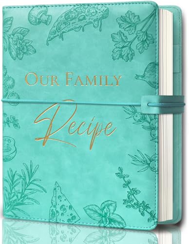 PARIS IN RAIN Personalized Recipe Book with Waterproof Cover - 7‘’ x 9.5‘’, 6-Ring Binder, Organizing 194 Family Recipes, Elegant Design for Cooking Lovers (Green)