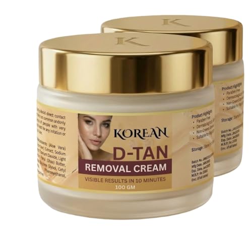 Image of Korean D-Tan Removal Cream Skin Brightening & Tan Removal Face and Body Cream for Dark Spots, Sun Tan, and Uneven Skin Tone (Pack of 2)