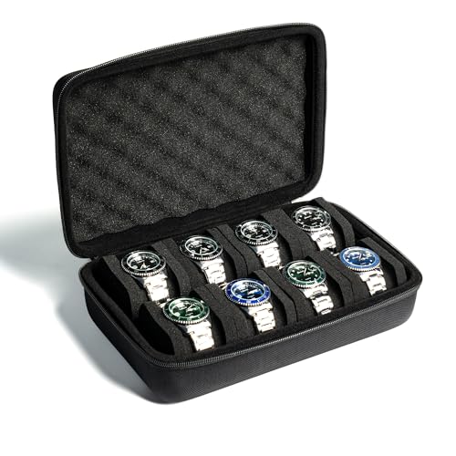 AUKURA, Custodia organizer per orologi con 8 scomparti, scatola rigida da viaggio, custodia imbottita per esporre e organizzare gli orologi