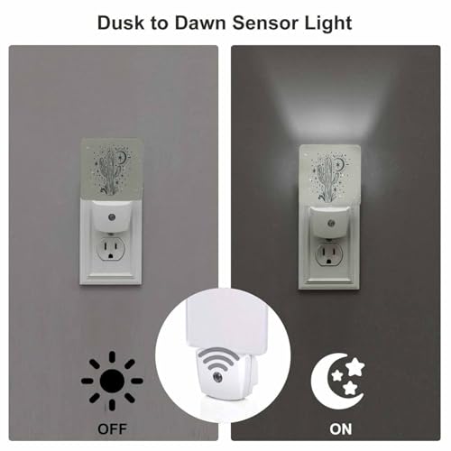 Image of LED Night Light,Wild Cactus Desert Arizona Vintage LED Night Light Plug into Wall with Dusk to Dawn Light Sensor White Energy Efficient Nightlight for Bedroom Bathroom Hallway Living Room Kitchen