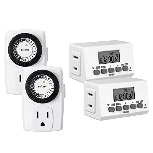 BN-LINK Mechanical & Digital Programmable Outlet Timer 2 Pack, Mini Indoor 24-Hour Timer Outlet