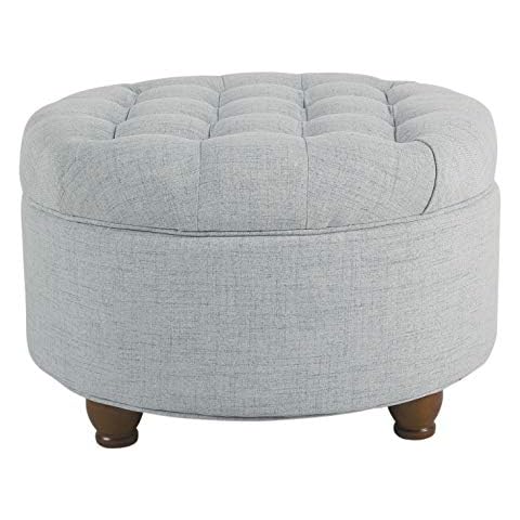 Homepop Home Decor Large Button Tufted Woven Round Storage Ottoman Cover