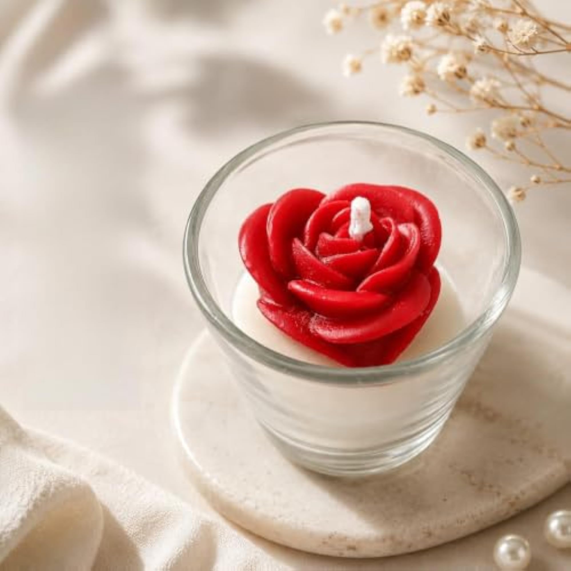 Rose Bloom Glass Candle, Elegant Home Decor