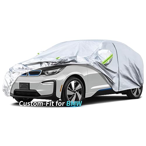 Image of Custom-Fit for BMW Car Cover, 7 Layers Car Cover Waterproof All Weather for Automobiles, Outdoor Full Cover Rain Sun UV Protection with Zipper (for BMW i3)