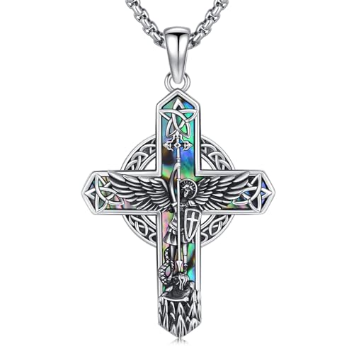 Midir&Etain Cross Necklace 925 Sterling Silver Celtic Christian Pendant Religious Protection Jewelry for Women Men