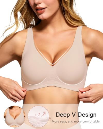 SCECXY Deep V Seamless Wireless Jelly Bras for Women Daily T-Shirt Bra (Light Skin, 34D) - image 2