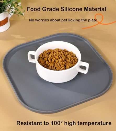 2-teiliges Set Wasserfeste Silikon Futtermatte für Hunde und Katzen, Quadratisches Futtertablett, rutschfeste, Leicht zu Reinigende Fressnapf-Unterlage, Lebensmittelecht (Dunkelgrau, 26cm x 26cm)