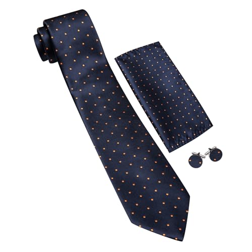 Image of Barry.Wang Ties for Men Silk Tie Sets Polka Dot Woven Necktie Pocket Square Cufflinks Business Wedding
