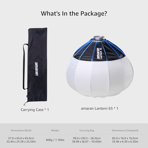 Amaran Latarnia Softbox 65 cm z mocowaniem Bowens, oświetlenie 360° do studia i produkcji wideo, projekt szybkiego montażu, w zestawie torba transportowa
