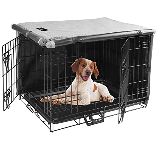 X-Zone Pet Dog Crate With Cover, Indoor Outdoor Double Door Dog Kennel, Collapsible Metal Wire Dog Cage With Removable Tray Full Set Dog Crates (Includes Crate, Cover And Tray) #TOP16