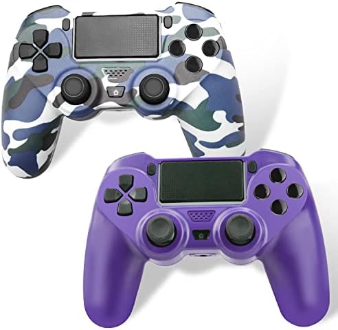 eeidc 2 Pack Wireless Controller for PS4, Remote Control for Playstation 4/Slim/Pro with Double Shock/Audio/Six-axis Motion Sensor(Purple and Blue Camo)