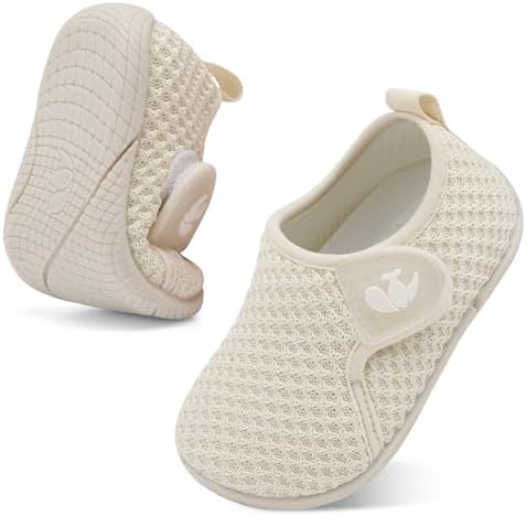 JOINFREE Toddler Sneakers Non-Slip Baby Shoes Boys Girls School Shoe Barefoot Sneaker Beige 18-24 Month Infant
