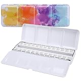 LOONENG Empty Watercolor Palette, Empty Watercolor Tin with Fold Out Palette, Medium Colorful Waterc
