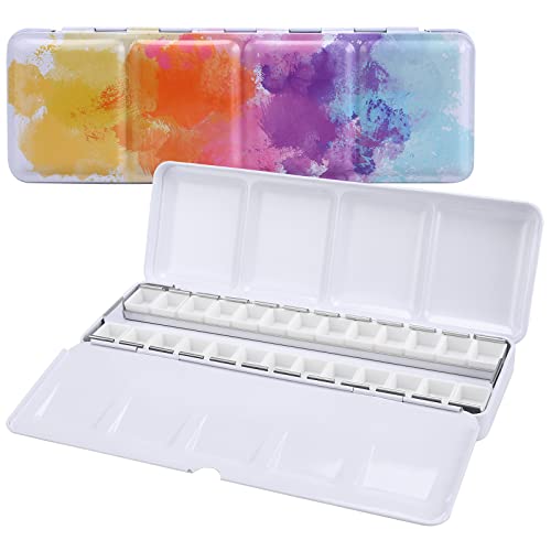 Looneng Empty Watercolor Palette, Empty Watercolor Tin With Fold Out Palette, Medium Colorful Watercolor Tray Palette With 26 Empty Half Pans For Plein Air Painting And Sketching #TOP29