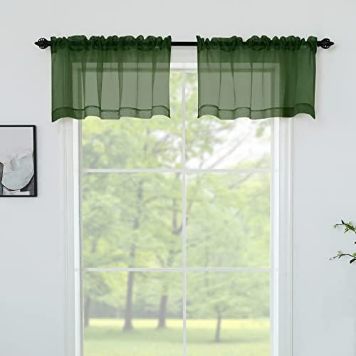 Christmas Decoration Hunter Green Valances for Windows - Rod Pocket Transparent Light Filtering Semi Sheer Window Valance Curtains for Kitchen/Living Room/Bedroom/Bathroom/Cafe 2 Panels 52 x 18 Inches