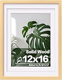 Egofine 12x16 Picture Frame Natural Wood Made of Solid Wood with Plexiglass, Display Pictures 9x12/11x14 with Mat or 12x16 Without Mat, for Wall Mounting Photo Frame