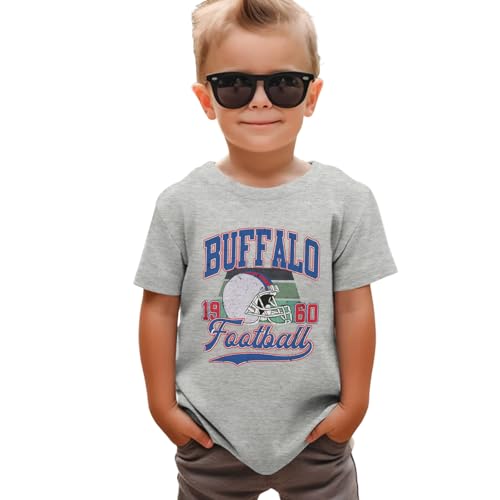 GLIGLITTR Toddler Football Shirt for Boys Girl American Football Tshirt Team Sports Fans Lover Outfits Kids Game Day Tee Tops(Gray 5-6Years)