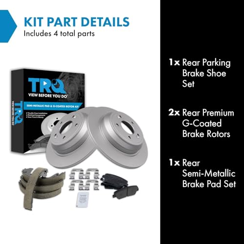 Image of TRQ Rear Brake Pad and Rotor Set Semi Metallic G Coated Rotors Parking Shoe Compatible with 2009 Hyundai Genesis