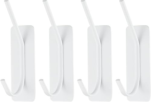 JQK ATH200-WH-P4 - Gancho de pared autoadhesivo para toallas, color blanco, sin taladro, para baño, cocina, garaje, paquete de 4, acero inoxidable