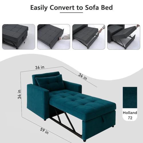 Image of CASASTYLE Trissa 1 Seater Fabric Pull-Out Sofa Cum Bed (Greenish Teal) Comfortable & Premium Velvet Finish