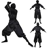 Adult Men Ninja Cosplay Black Top Pants Belt Japanese Samurai Swordsman Uniform for Halloween Costume Suit (Black, Large)